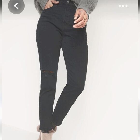 Old Navy OG Straight Marilyn Knee Rip Jeans Black Women's 2 - Picture 1 of 7